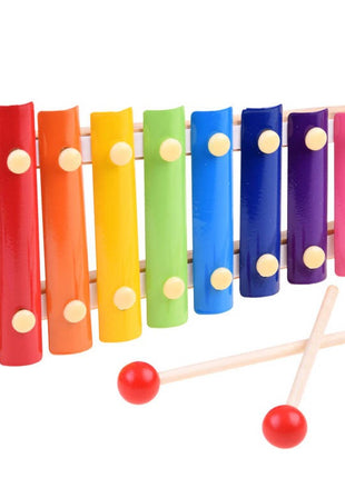 Wooden Xylophone Toy 24cm – 8-Note Rainbow Bars – Metal Keys + 2 Mallets – Multicolor
