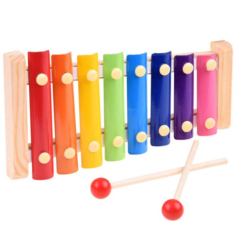 Wooden Xylophone Toy 24cm – 8-Note Rainbow Bars – Metal Keys + 2 Mallets – Multicolor