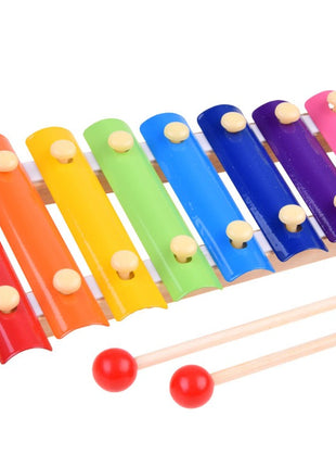 Wooden Xylophone Toy 24cm – 8-Note Rainbow Bars – Metal Keys + 2 Mallets – Multicolor
