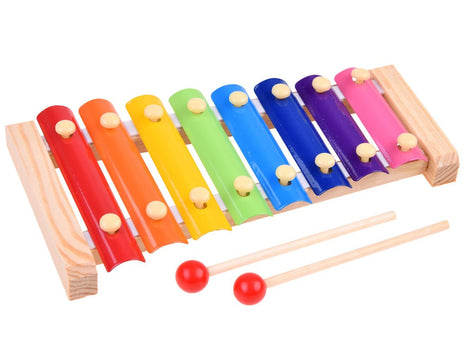 Wooden Xylophone Toy 24cm – 8-Note Rainbow Bars – Metal Keys + 2 Mallets – Multicolor