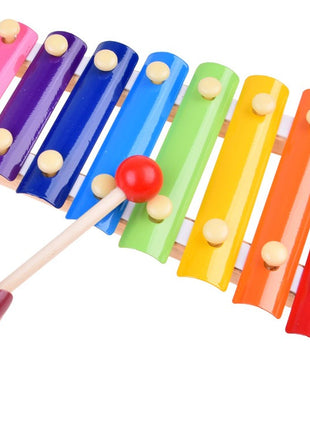 Wooden Xylophone Toy 24cm – 8-Note Rainbow Bars – Metal Keys + 2 Mallets – Multicolor