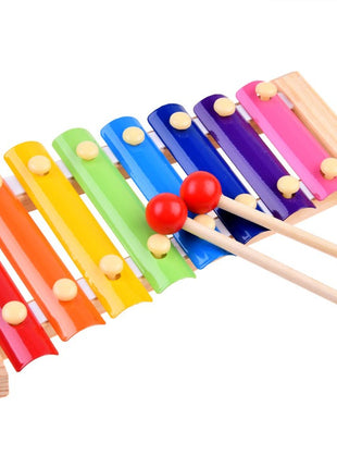 Wooden Xylophone Toy 24cm – 8-Note Rainbow Bars – Metal Keys + 2 Mallets – Multicolor
