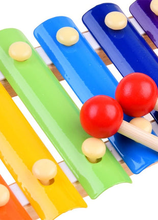Wooden Xylophone Toy 24cm – 8-Note Rainbow Bars – Metal Keys + 2 Mallets – Multicolor