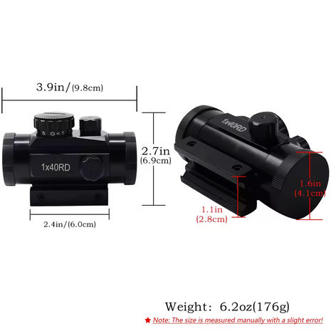 Red Dot Sight 1x40RD – 40mm Lens + 11 Brightness Levels – Matte Black Reflex Optic