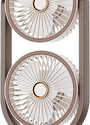 Dual-Head Desktop Fan 360° Adjustable – USB-C Rechargeable with 5 Speeds, Quiet Turbo Cooling, LED Night Light