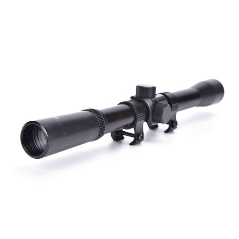 Rifle Scope 4x20 Fixed Magnification with Mount Rings and Lens Caps – Lightweight Plastic Optic