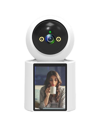 360° Indoor Security Camera 1080p HD + 2.8" IPS Screen | Motion Tracking | Night Vision | White Glossy | PTZ Wi-Fi Baby Monitor