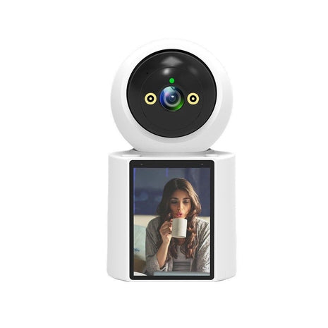 360° Indoor Security Camera 1080p HD + 2.8" IPS Screen | Motion Tracking | Night Vision | White Glossy | PTZ Wi-Fi Baby Monitor