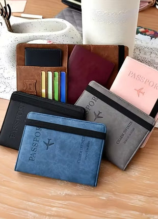 PU Leather RFID Passport Holder – 14.4×10.5×1.4 cm – 4 Card + 2 SIM + 3 Pockets – Coffee / Grey / Pink / Black