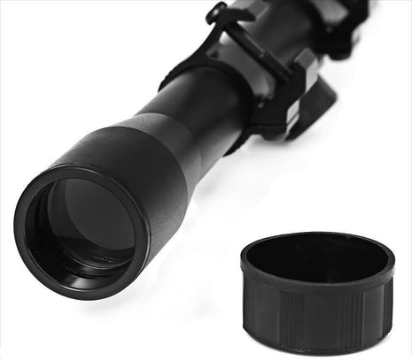 Rifle Scope 4x20 Fixed Magnification with Mount Rings and Lens Caps – Lightweight Plastic Optic