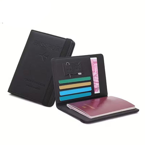 PU Leather RFID Passport Holder – 14.4×10.5×1.4 cm – 4 Card + 2 SIM + 3 Pockets – Coffee / Grey / Pink / Black