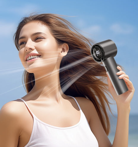 Handheld Fan 3-Speed Portable with Digital Display, Vortex Airflow, USB-C Rechargeable, Charcoal