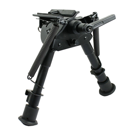 Adjustable Pivot Bipod 6–9 Inch – Steel & Aluminum – Rotating Base with Spring Legs – Black HD1806P