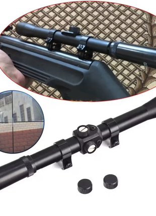 Rifle Scope 4x20 Fixed Magnification with Mount Rings and Lens Caps – Lightweight Plastic Optic