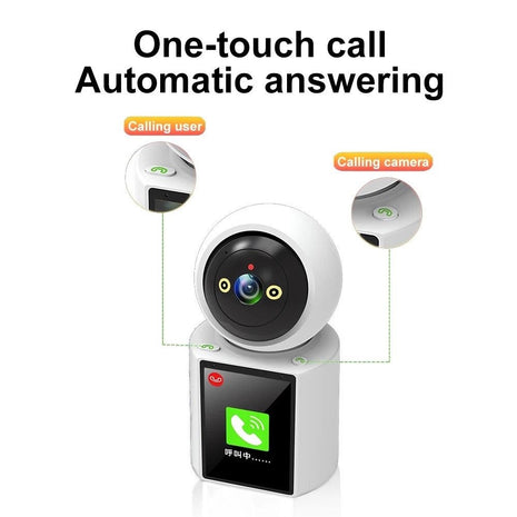 360° Indoor Security Camera 1080p HD + 2.8" IPS Screen | Motion Tracking | Night Vision | White Glossy | PTZ Wi-Fi Baby Monitor