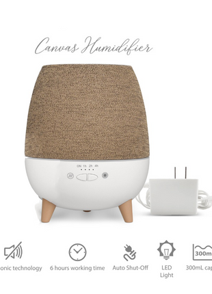 2-in-1 Ultrasonic Aroma Diffuser 300ml – ABS Humidifier with LED Night Light – Brown Fabric Finish