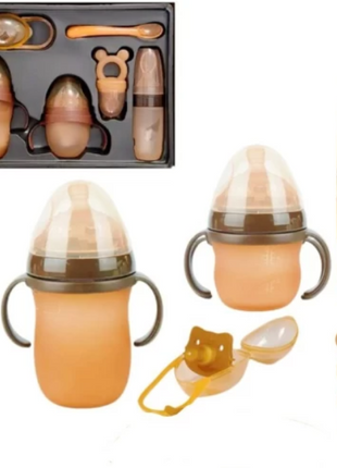7-Piece BPA-Free Silicone Baby Feeding Set with Bottles, Fruit Feeder, Pacifier, Holder and Spoons