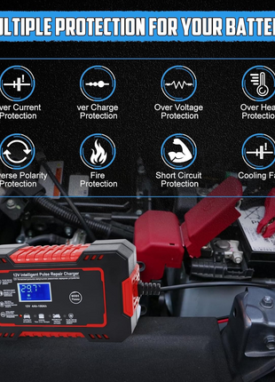 12V 6A Smart Pulse Battery Charger for 2Ah–100Ah Lead-Acid, AGM, Gel – Auto Repair, LCD Display