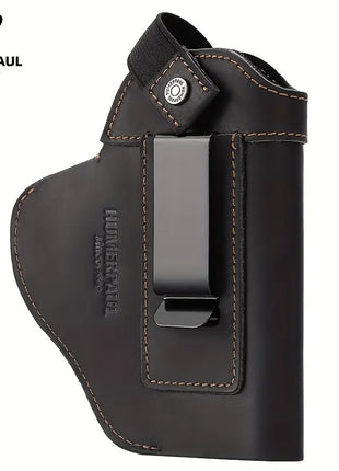 Universal Leather Gun Holster 11x13cm – Ambidextrous Clip – Compact Pistol Fit – Black/Brown/Coffee