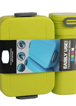 2‑Compartment Leakproof Lunchbox & Water Bottle Set – BPA‑Free PP – 19×12×6.5 cm + 7×8×8 cm – Green/Blue/Pink