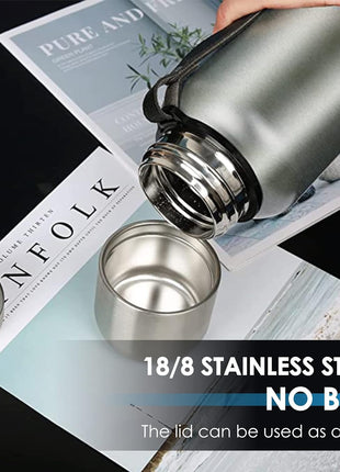 Stainless Steel Silver Insulated Vacuum Bottle Double Wall Thermal Flask for Hot and Cold Drinks