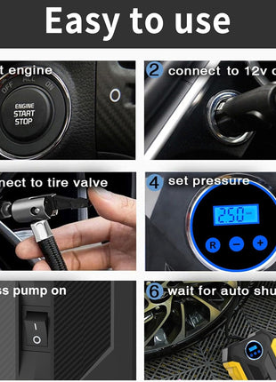 Digital Tyre Inflator 150PSI 12V – Fast Air Compressor with Auto Shut-Off, LED Display & 4 Nozzles