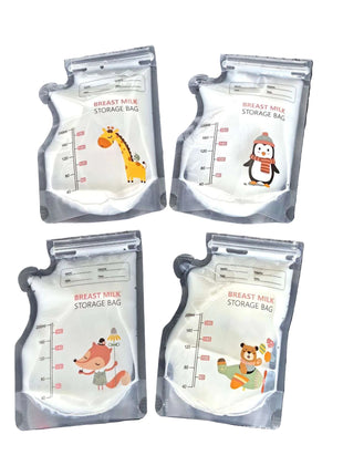 200ml Breast Milk Storage Bag – Food Grade Spout Pouch with Zip Lock – Cartoon Print – Writable Label