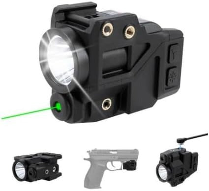 Tactical Weapon Light 500 Lumens + Adjustable Blue Laser – 6 Modes LED Flashlight – Magnetic USB Rechargeable, Rail Mount