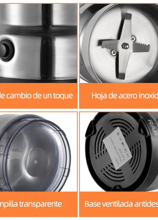 Electric Coffee Grinder, 300W Stainless Steel Blade, Removable Bowl, 200-300g Capacity, EU Plug, Silver