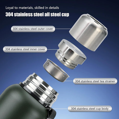 Stainless Steel Vacuum Flask with Filter – Double-Wall Insulated, Hot 24h / Cold 36h