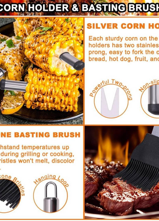 23-Piece Stainless Steel Braai BBQ Tool Set with Carry Case, Skewers, Corn Holders, Grill Accessories & Glove