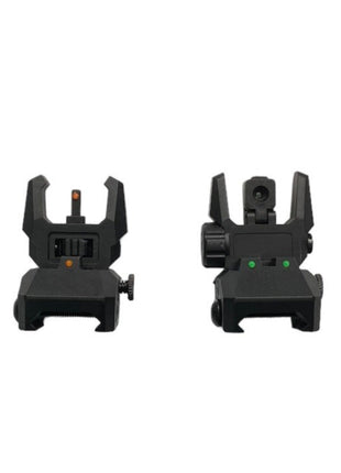 Folding Front & Rear Backup Sights Set – 20mm Rail Mount – Flip-Up Polymer Airsoft Sights – Dual Fiber Optic – Black