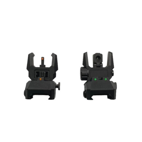 Folding Front & Rear Backup Sights Set – 20mm Rail Mount – Flip-Up Polymer Airsoft Sights – Dual Fiber Optic – Black