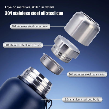 Stainless Steel Vacuum Flask with Filter – Double-Wall Insulated, Hot 24h / Cold 36h
