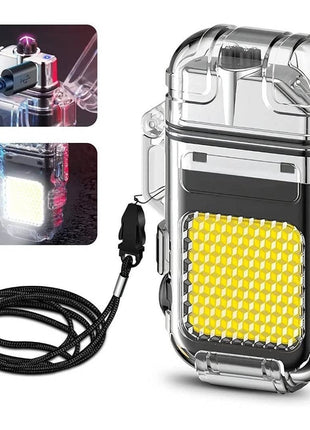 USB Rechargeable Dual Arc Plasma Flashlight Lighter – 2-in-1 Waterproof Windproof LED Light – ABS Plastic