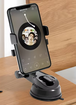 Car Phone Mount Holder – ABS Suction Mount with Telescopic Arm – Black Dashboard/Windshield Cradle