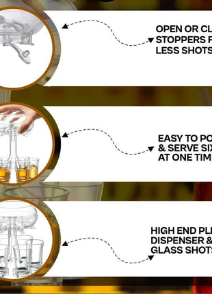 6-Shot Drink Dispenser with 6 Shot Glasses, PMMA Party Beverage Dispenser, 45 mL Glasses