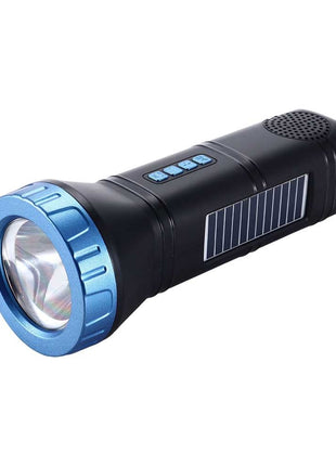 Portable  Blue Solar Rechargeable LED Flashlight Speaker with FM Radio, Bluetooth 5.3, TWS Pairing, USB/TF Playback