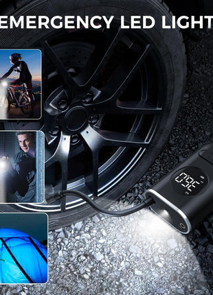 Cordless Mini Air Compressor 150 PSI – 4000mAh Rechargeable Tyre Inflator with LED Light, USB-C – Digital Pump for Car, Bike, Ball