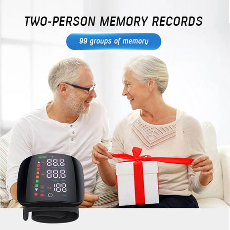 Digital Wrist Blood Pressure Monitor with Voice Prompts, Tricolor Display & 2-User Memory – Black