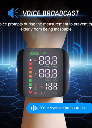 Digital Wrist Blood Pressure Monitor with Voice Prompts, Tricolor Display & 2-User Memory – Black