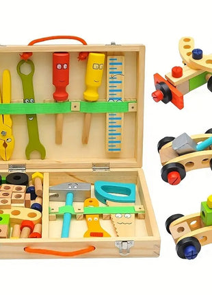 Wooden Toy Tool Set 36-Piece – Pretend Construction Kit with Blocks, Tools & Carry Case