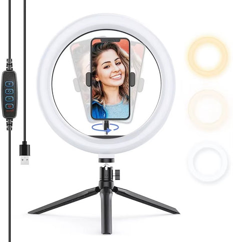 Ring Light 26cm with Tripod – 3 Modes, USB Powered, Adjustable Angle