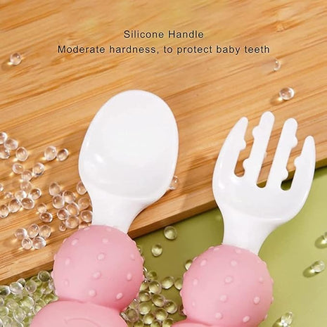 Baby Spoon and Fork Set 9.2cm – Silicone Handle + Smooth PP Head – With Storage Case