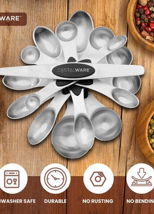 Magnetic Measuring Spoons Set 8-Piece Stainless Steel Dual-Sided Nesting with Leveler