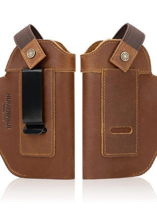 Universal Leather Gun Holster 11x13cm – Ambidextrous Clip – Compact Pistol Fit – Black/Brown/Coffee
