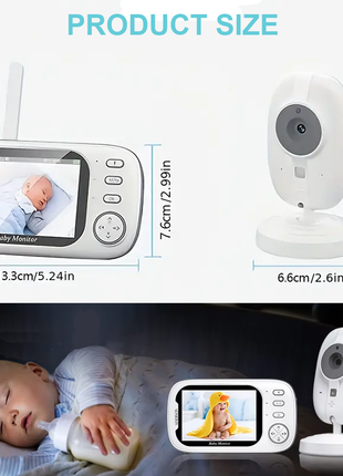 Madison Wireless Video Baby Monitor with 9 cm Screen, 720P HD Camera, 360° Rotation, Night Vision, Two-Way Talk, Crying Alert, 1.5 Meter Range, and Lullabies