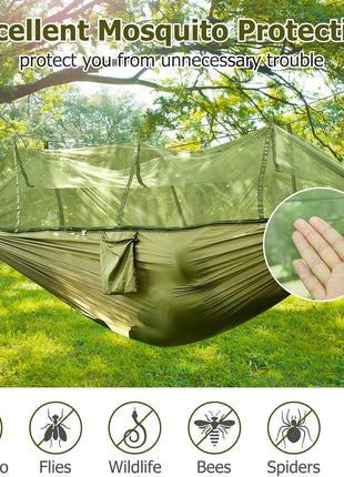 Camping Hammock 290x140cm Nylon with Mosquito Net – Lightweight Foldable Outdoor Hammock