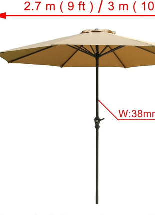 Outdoor Patio Umbrella 3 m Round Crank Lift – Waterproof Beige Canopy with Base