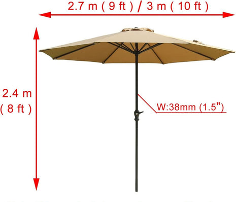 Outdoor Patio Umbrella 3 m Round Crank Lift – Waterproof Beige Canopy with Base